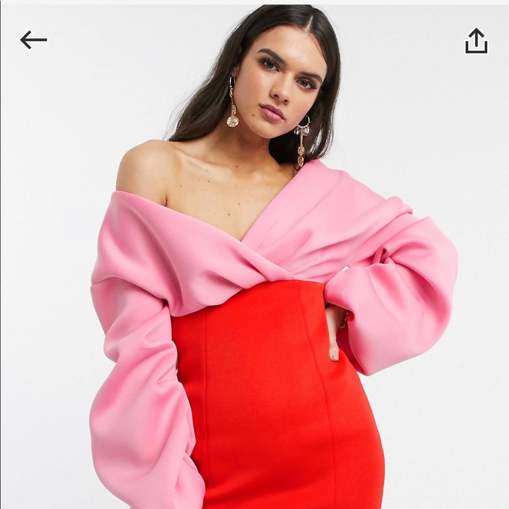Asos fallen shoulder pleated puff mini dress